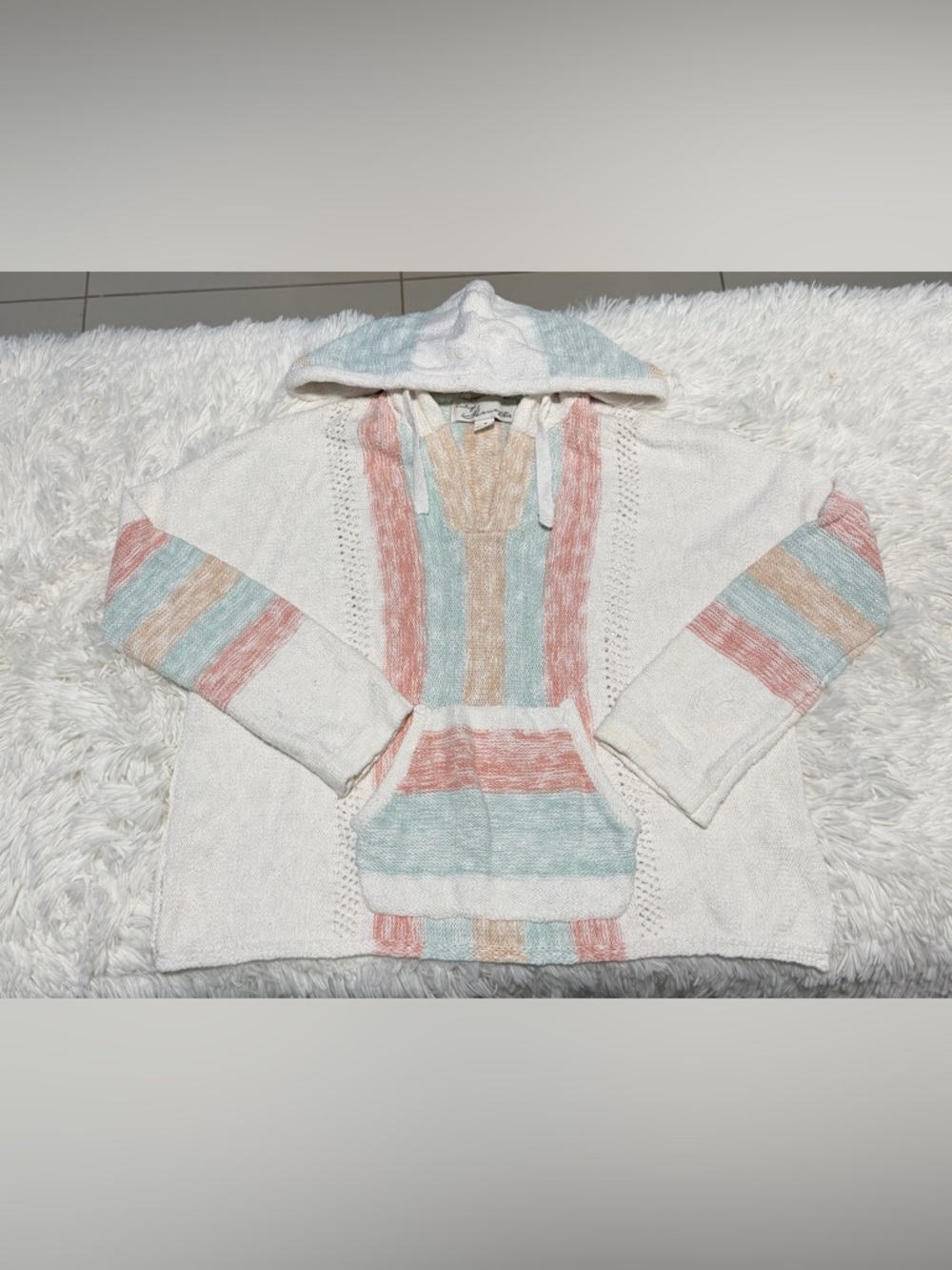 Striped Hooded Women’s Sweater - Cream with Pastel Stripes
